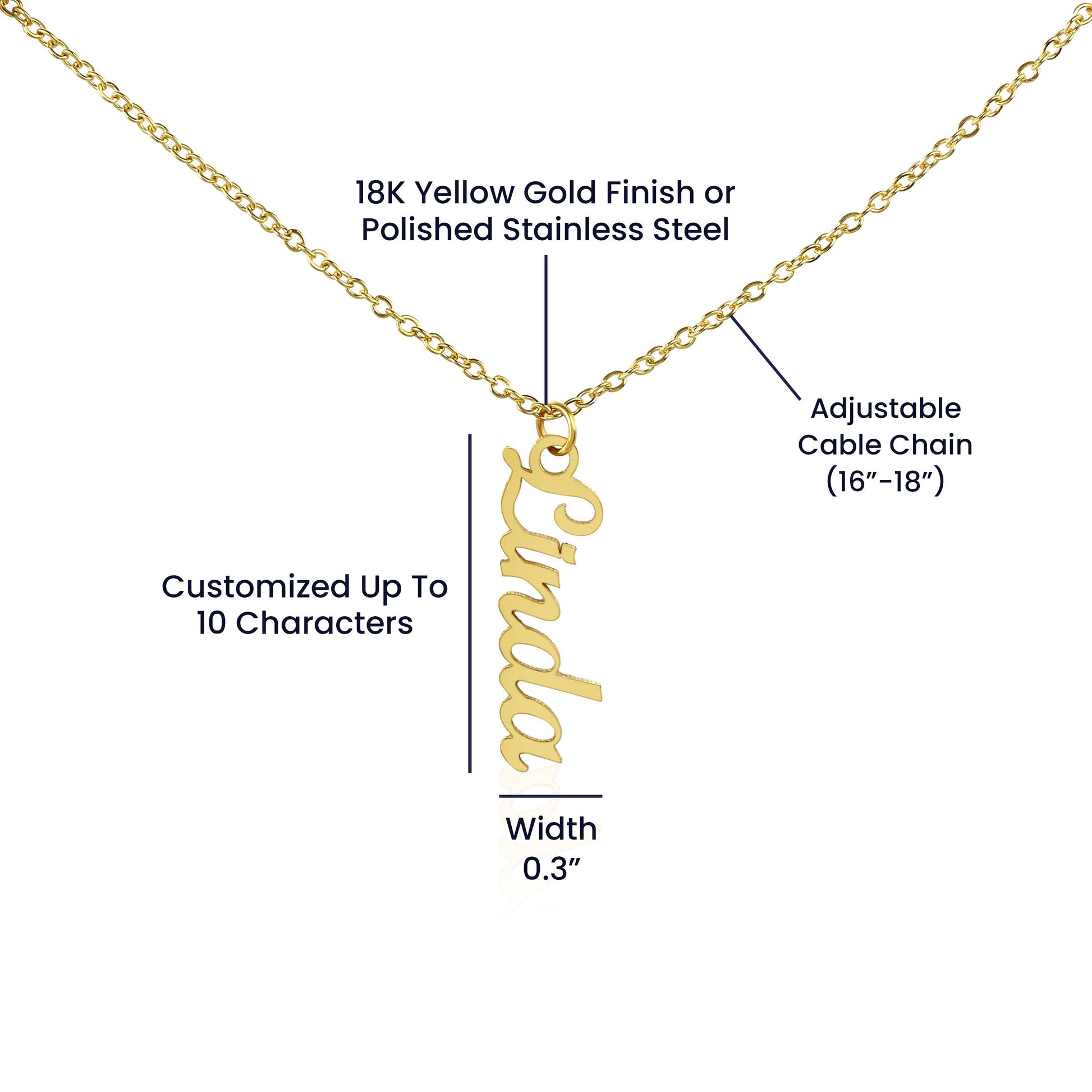 14th Birthday Necklace, Script Name Necklace, Stainless Steel or 18K Yellow Gold Finish, Birthday Gift for 14 Year Old Girl, Happy 14th Polished